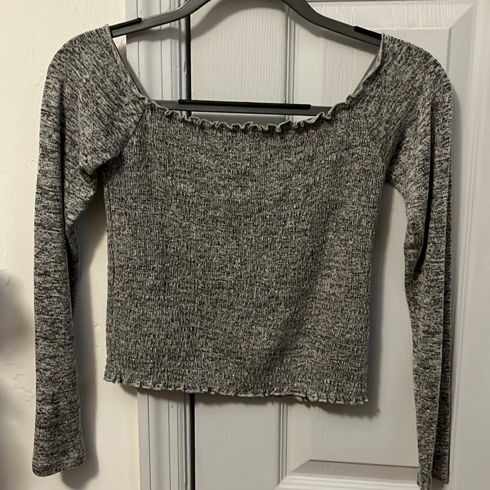 Hollister Off the Shoulder Gray Crop Top